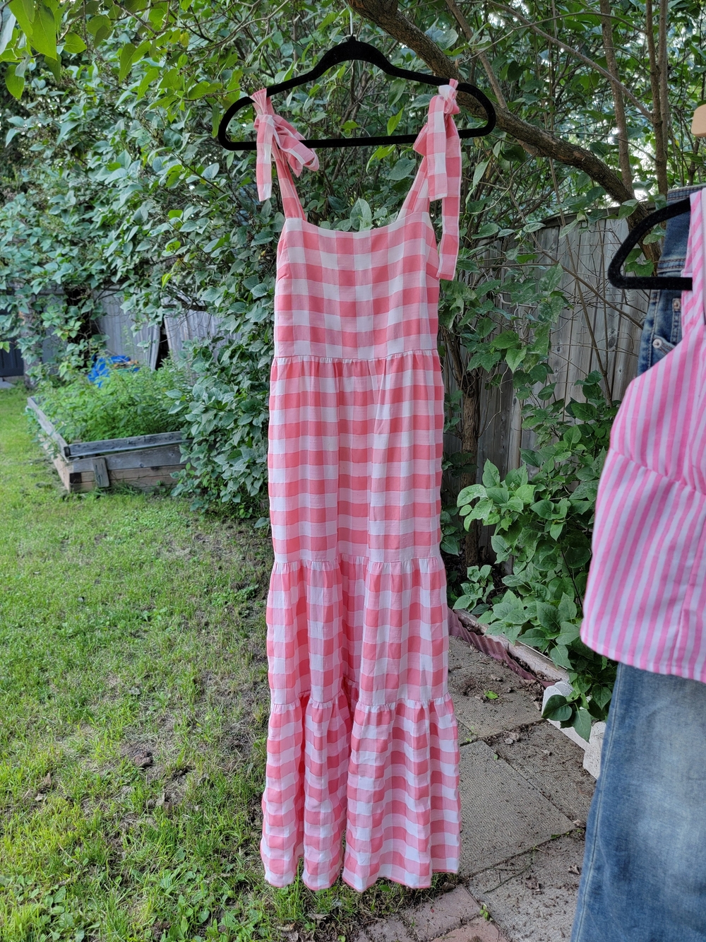 Pink & White Gingham Tiered Maxi Dress with Tie Straps 🎀